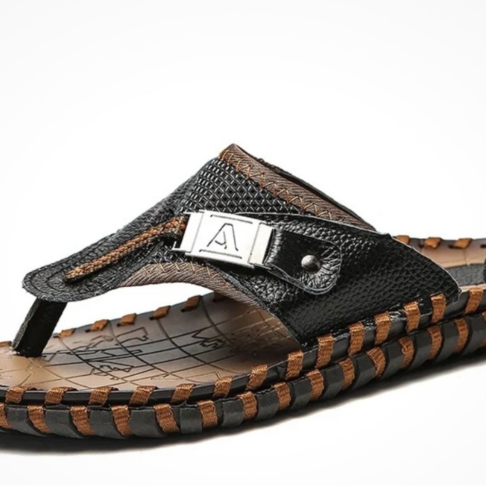 Men's Black and Brown Sandals